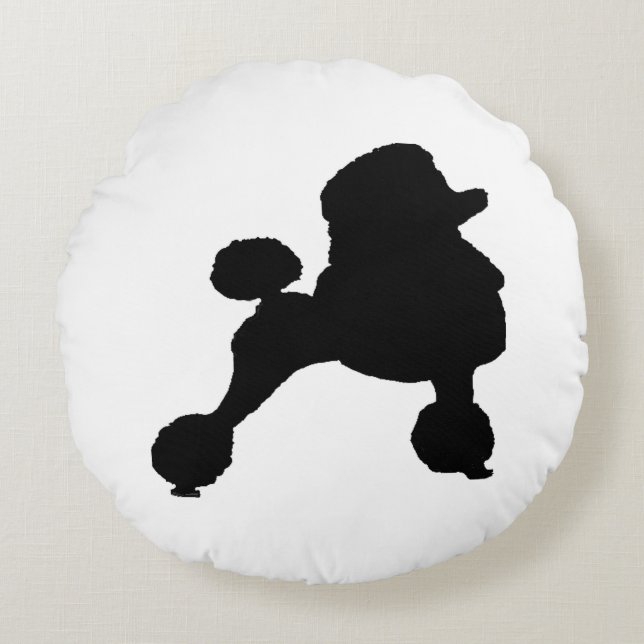 Poodle Pillow - Schwarz-Weiß-Poodle-Kissen Rundes Kissen (Vorderseite)