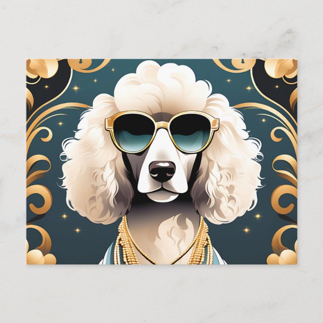 Poodle Portrait mit Sonnenbrille Postkarte (Vorderseite)