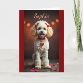 Poodle Portrait with Heart Bows Valentine's Day Karte
