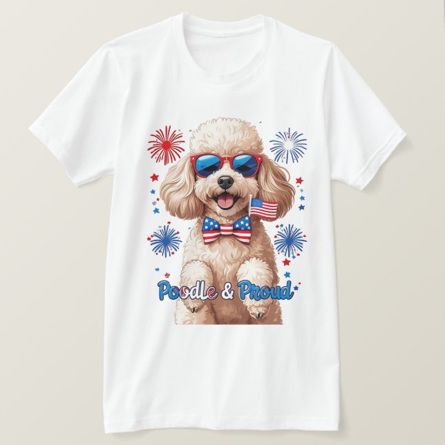 Poodle & Proud - 4. Juli Hunde T - Shirt (Design vorne)