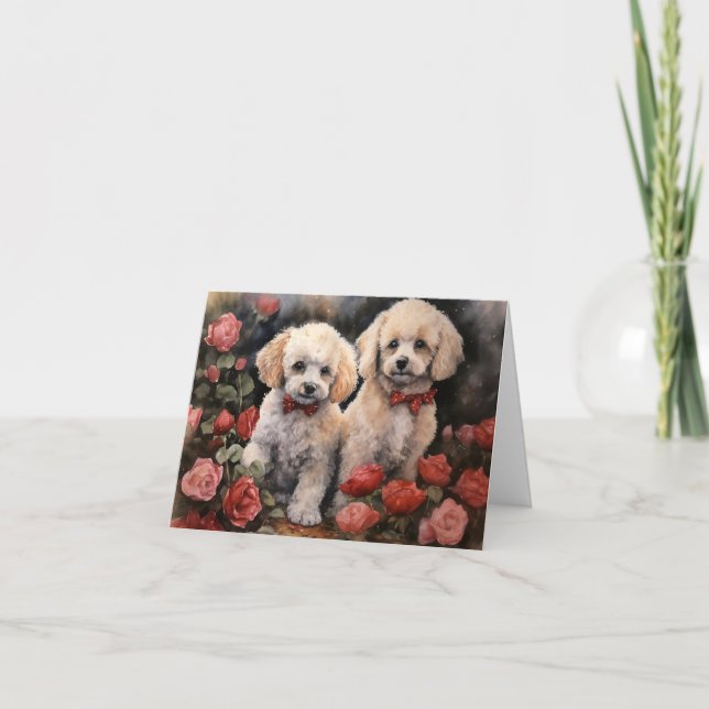 Poodle Puppies Valentine's Day Card Karte (Vorderseite)