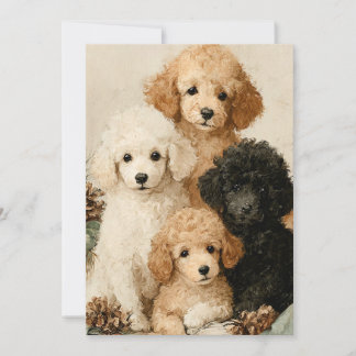 Poodle Puppies Vintage Christmas Einladung