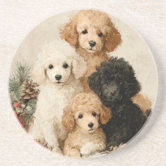 Poodle Puppies Vintage Christmas Getränkeuntersetzer