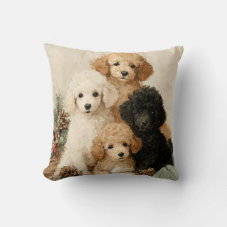Poodle Puppies Vintage Christmas Kissen