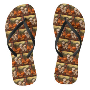 Poodle Puppy Autumn Delight Pumpkin Flip Flops