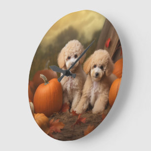 Poodle Puppy Autumn Delight Pumpkin Große Wanduhr