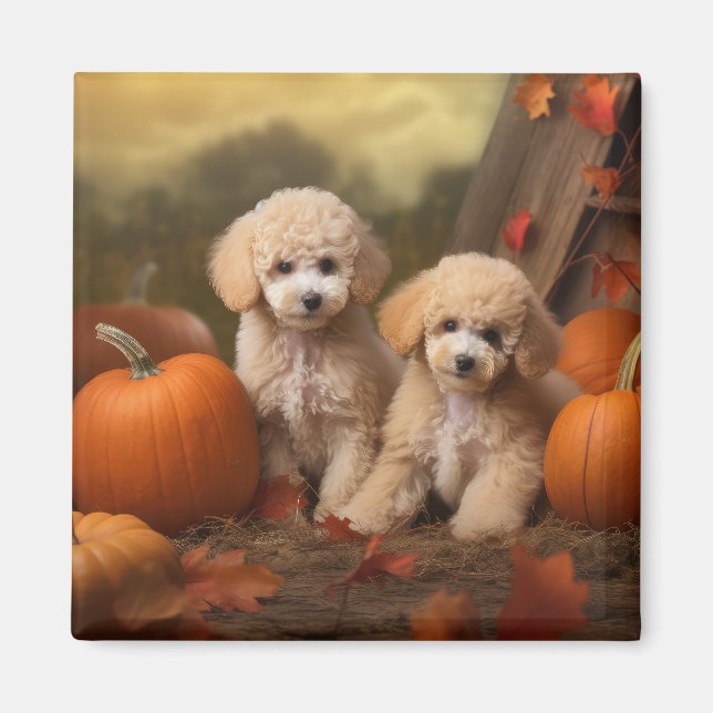 Poodle Puppy Autumn Delight Pumpkin Magnet (Vorne)