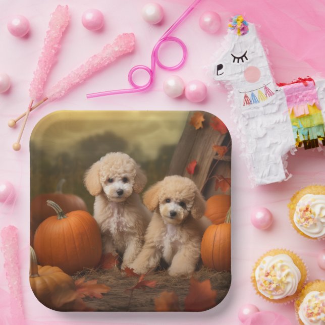 Poodle Puppy Autumn Delight Pumpkin Pappteller (Party)