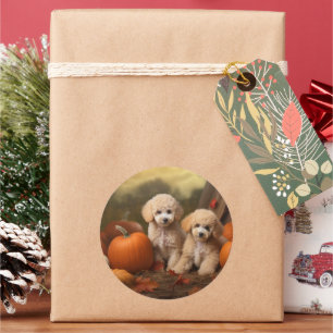 Poodle Puppy Autumn Delight Pumpkin Runder Aufkleber
