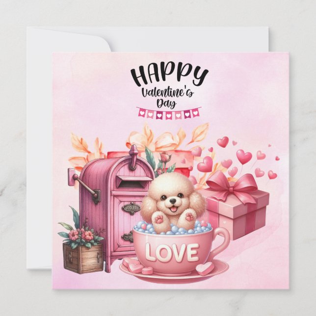 Poodle Puppy Dog zum Valentinstag Feiertagskarte (Vorderseite)