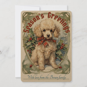 Poodle Puppy Vintag Holiday Card Feiertagskarte
