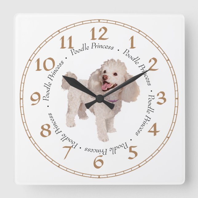 Poodle Quadratische Wanduhr (Vorderseite)