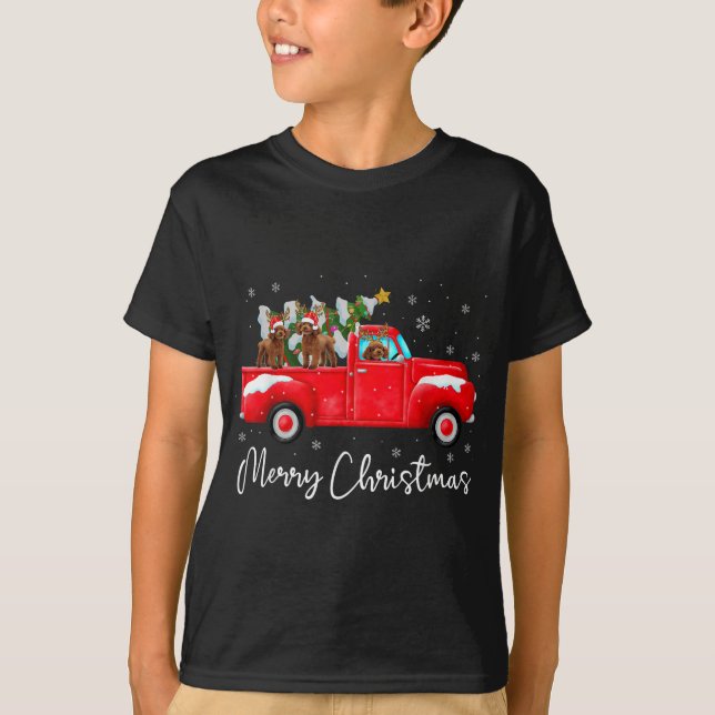 Poodle Red Truck Weihnachts-Weihnachtsmannmütze We T-Shirt (Vorderseite)
