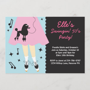 Poodle-Rock-Party Einladung der 50er Jahre