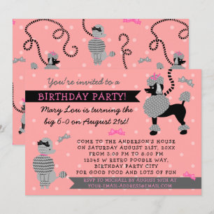 Poodle Rock Retro Pink Black 50er Geburtstagsparty Einladung