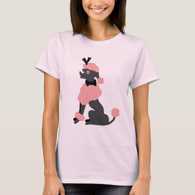 Poodle Rock Retro Rosa Grau sitzender 50er Dog T-Shirt (Vorderseite)