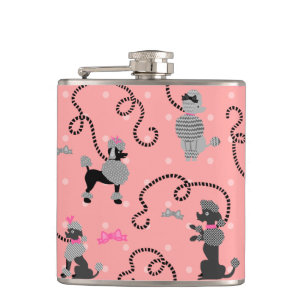 Poodle Rock Retro Rosa und Schwarz 50er Jahre Must Flachmann