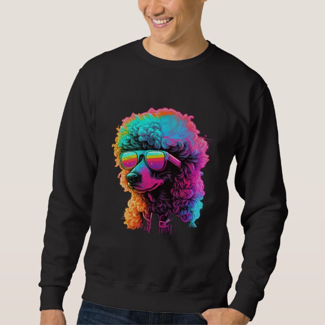 Poodle s Retro Glitch Synthwave Sweatshirt (Vorderseite)
