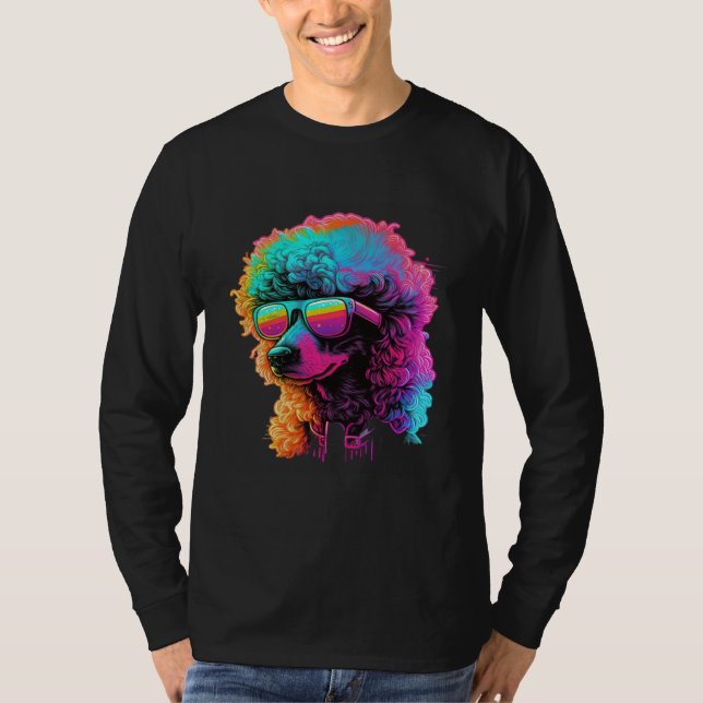 Poodle s Retro Glitch Synthwave T-Shirt (Vorderseite)