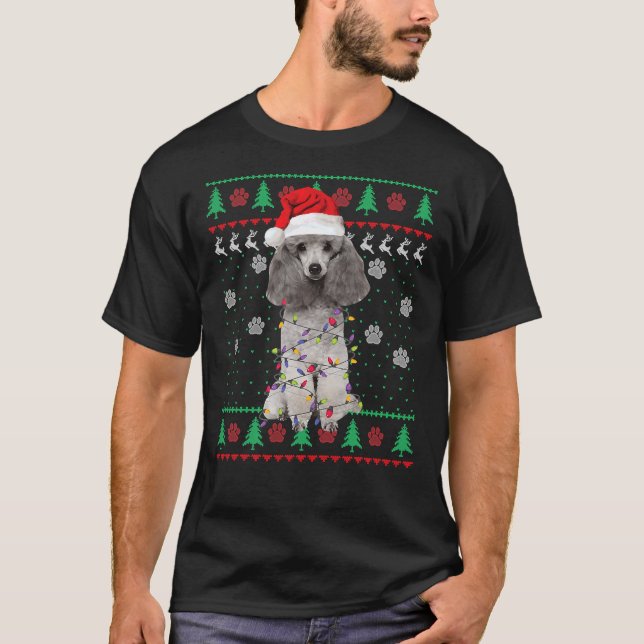 Poodle Santa Christmas Tree Lights T-Shirt (Vorderseite)