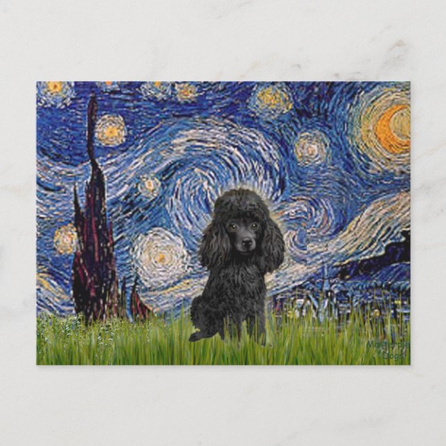 Poodle (schwarz 1) - Starry Night Postkarte (Vorderseite)