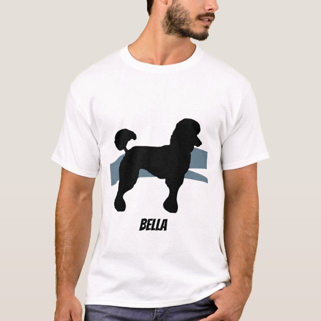 Poodle Silhouette auf Blue splash T - Shirt (Vorderseite)