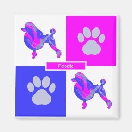 Poodle Silhouette Dog & Paw Pink und Blue Square Magnet