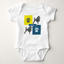 Poodle Silhouette Hund & Paw Gelb & Blau Grid Baby Strampler