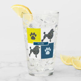 Poodle Silhouette Hund & Paw Gelb & Blau Grid Glas