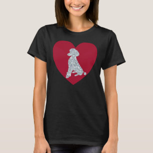 Poodle Sitzen Diamond Rotes Herz T-Shirt