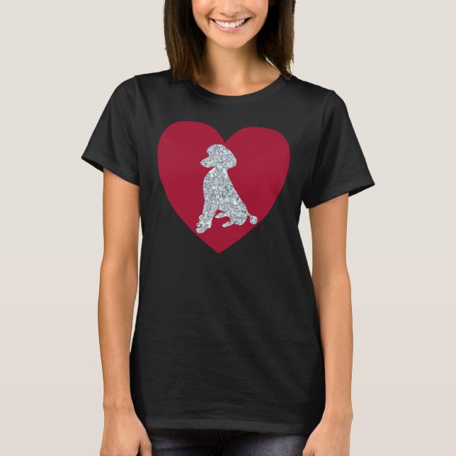 Poodle Sitzen Diamond Rotes Herz T-Shirt (Vorderseite)