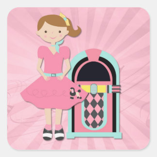 Poodle Skirt Girl, Jukebox Quadratischer Aufkleber