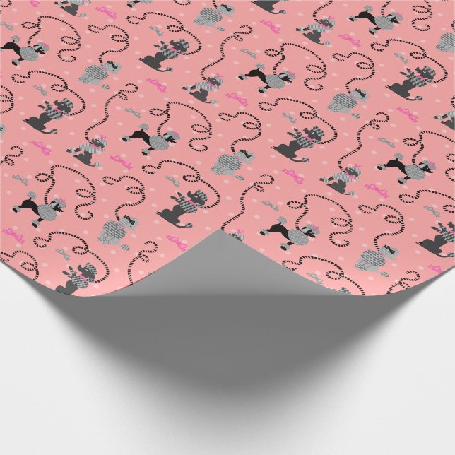 Poodle Skirt Retro Pink and Black 50s Pattern Geschenkpapier (Ecke)