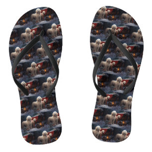 Poodle Snowy Sleigh Weihnachtsdekor Flip Flops