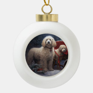Poodle Snowy Sleigh Weihnachtsdekor Keramik Kugel-Ornament