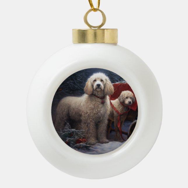 Poodle Snowy Sleigh Weihnachtsdekor Keramik Kugel-Ornament (Vorderseite)