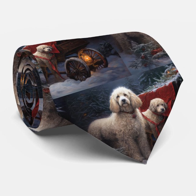 Poodle Snowy Sleigh Weihnachtsdekor Krawatte (Gerollt)