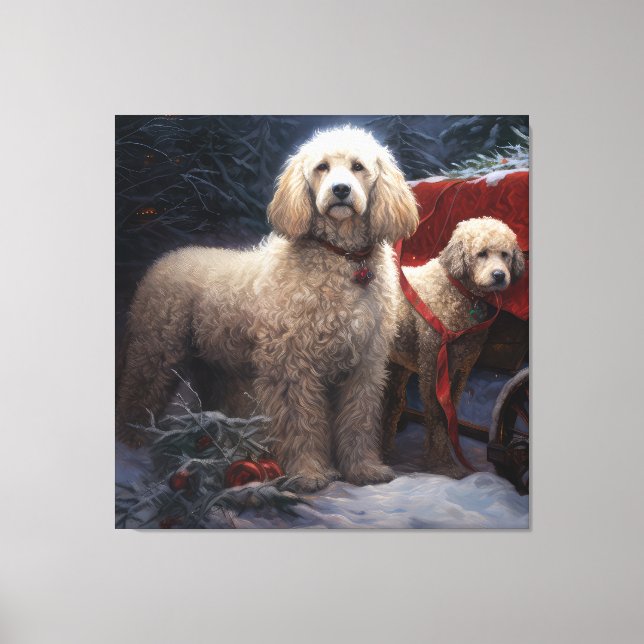 Poodle Snowy Sleigh Weihnachtsdekor Leinwanddruck (Vorderseite)