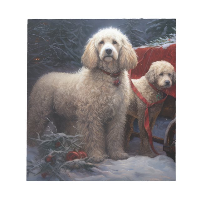 Poodle Snowy Sleigh Weihnachtsdekor Notizblock (Vorderseite)