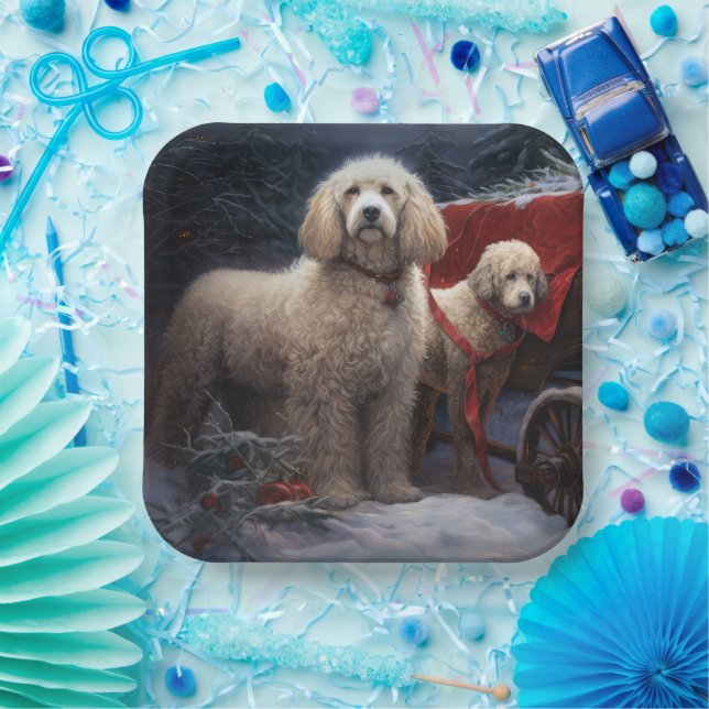 Poodle Snowy Sleigh Weihnachtsdekor Pappteller (Party)
