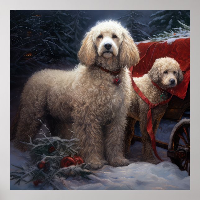 Poodle Snowy Sleigh Weihnachtsdekor Poster (Vorne)