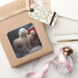 Poodle Snowy Sleigh Weihnachtsdekor Quadratischer Aufkleber