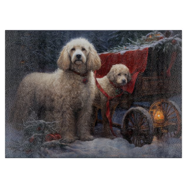 Poodle Snowy Sleigh Weihnachtsdekor Schneidebrett (Vorderseite)