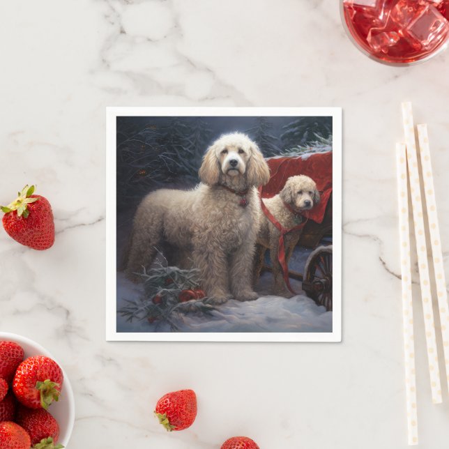 Poodle Snowy Sleigh Weihnachtsdekor Serviette (Beispiel)