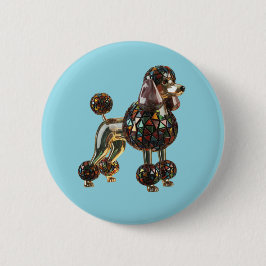 Poodle Stained Glass Button