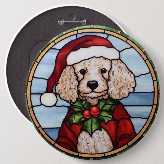 Poodle Stains Glass Weihnachten Button (Vorne & Hinten)