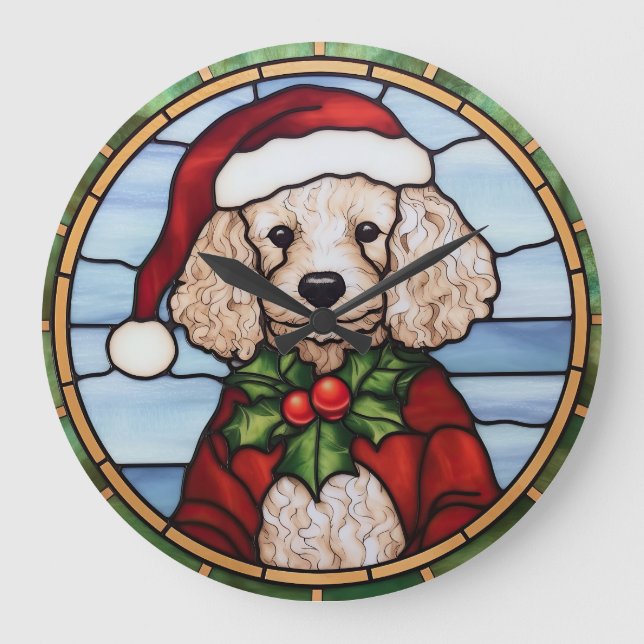 Poodle Stains Glass Weihnachten Große Wanduhr (Vorderseite)