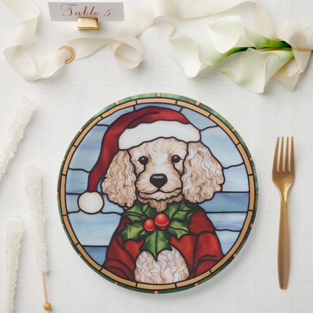 Poodle Stains Glass Weihnachten Pappteller (Hochzeit)