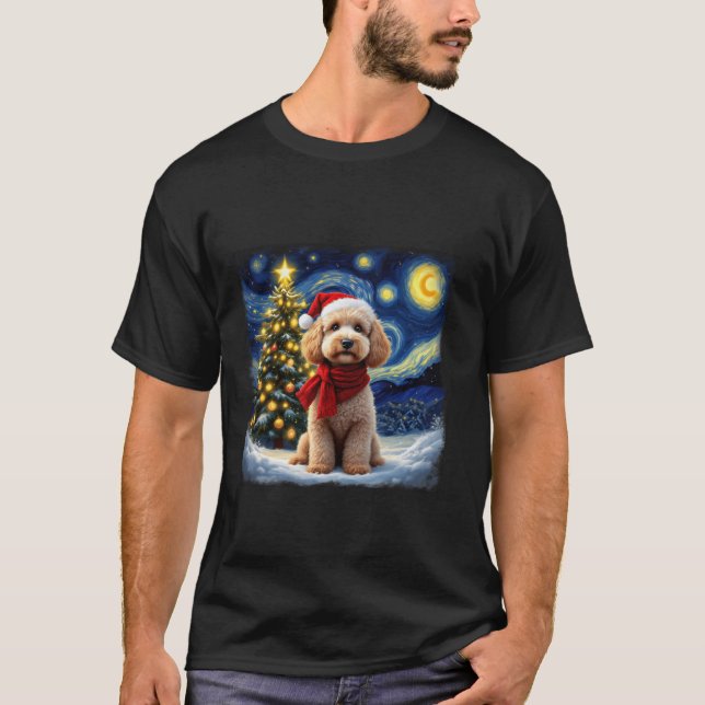 Poodle Starry Night Christmas Van Gogh Dog Santa H T-Shirt (Vorderseite)