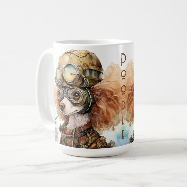 Poodle Steampunk Dog Kaffeetasse (Vorderseite Links)
